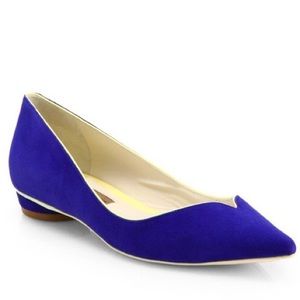 Sophia Webster Loca Suede Skimmers Blue Flats with Yellow Trim
